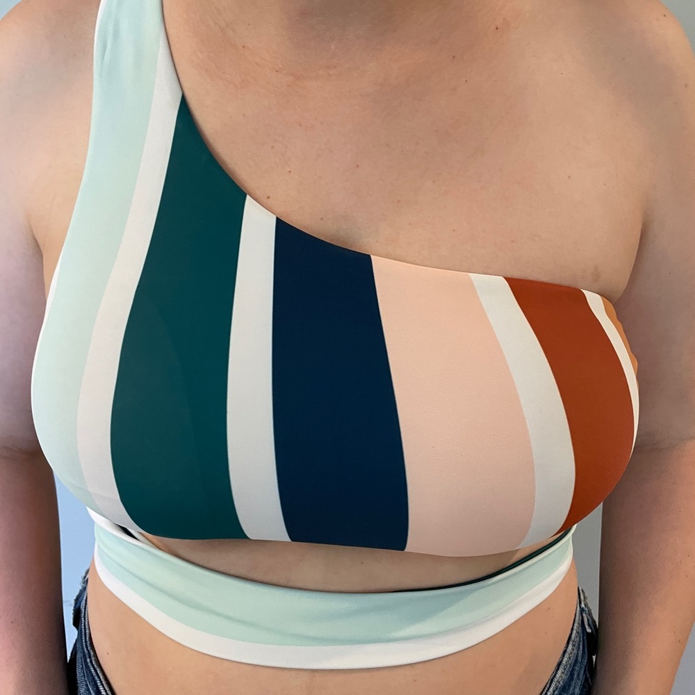 Nani One Shoulder Tie Crop Swim Top - Multi Stripe - Size Small **RARE Pattern**